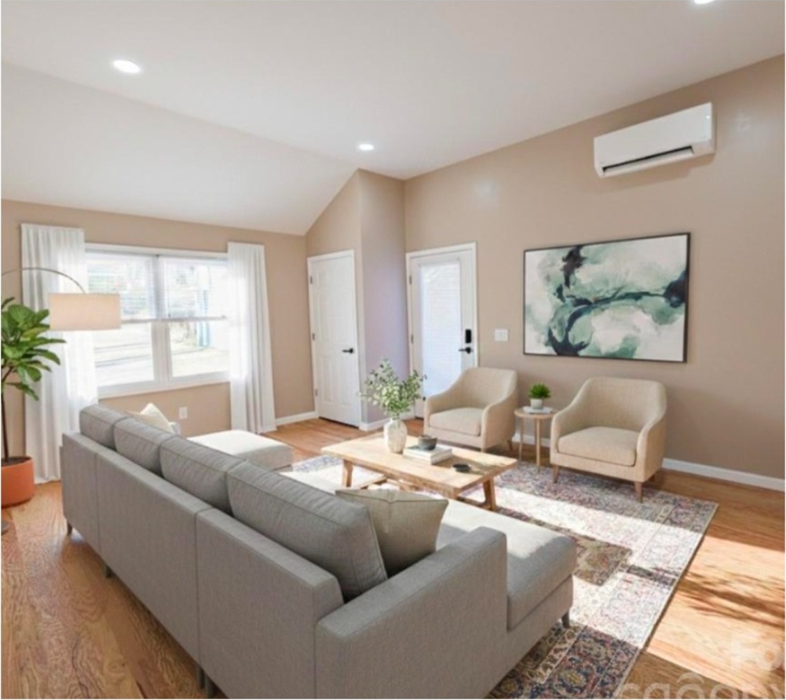 Finished living room created from a detached garage
