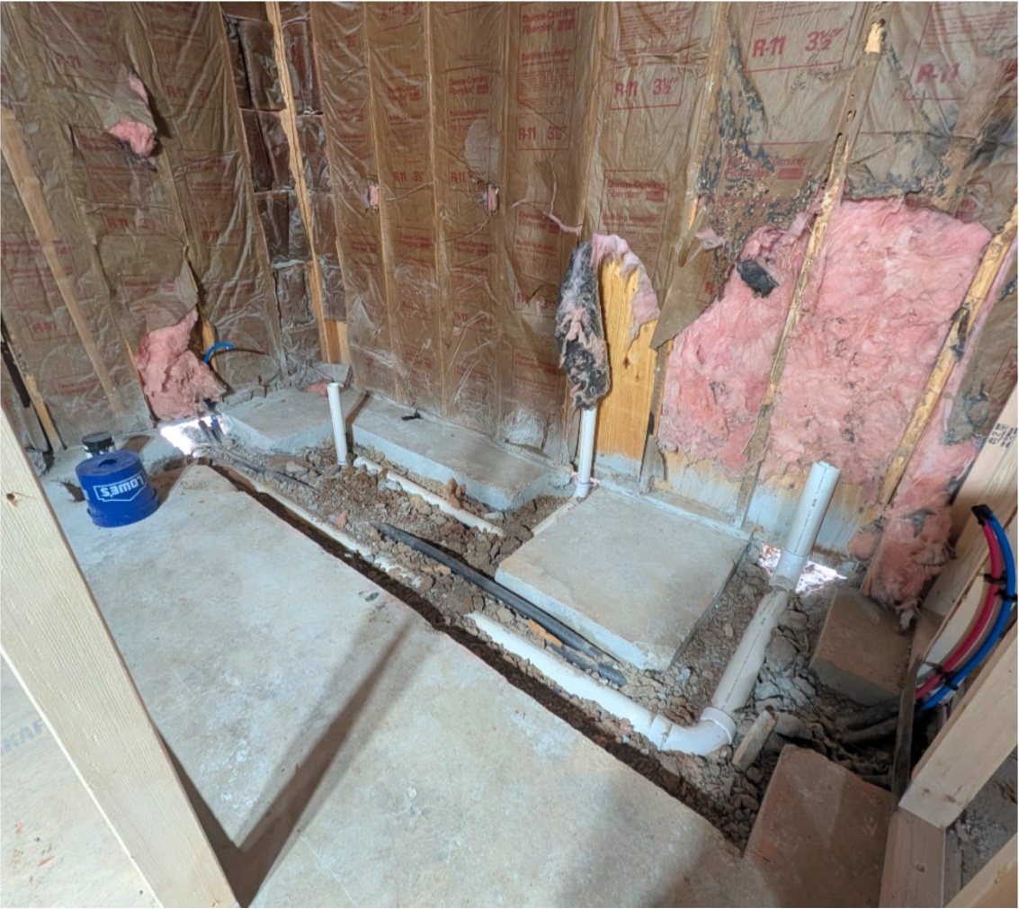 Before bathroom and laundry rough-in during renovation