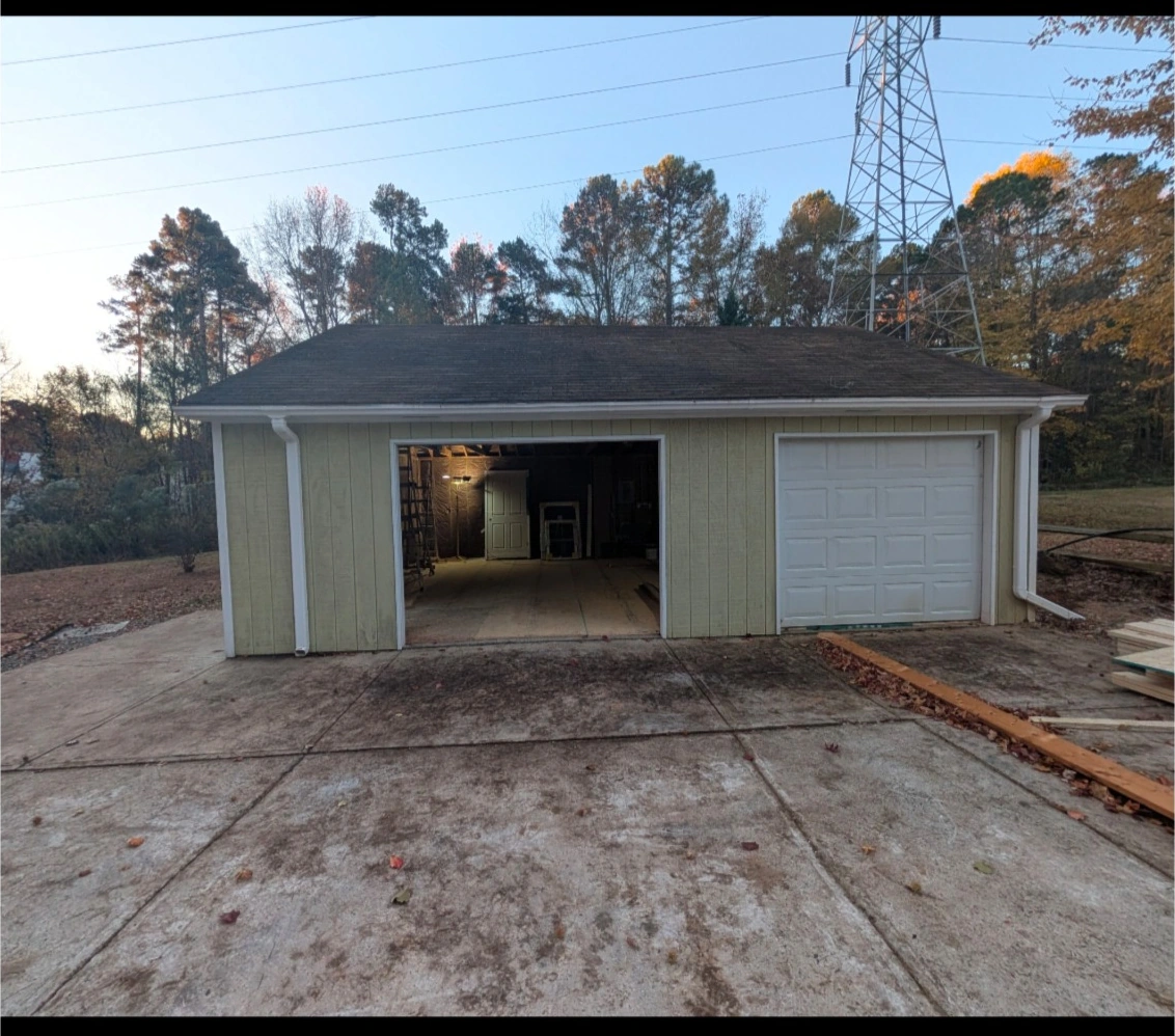 Before: garage exterior before conversion